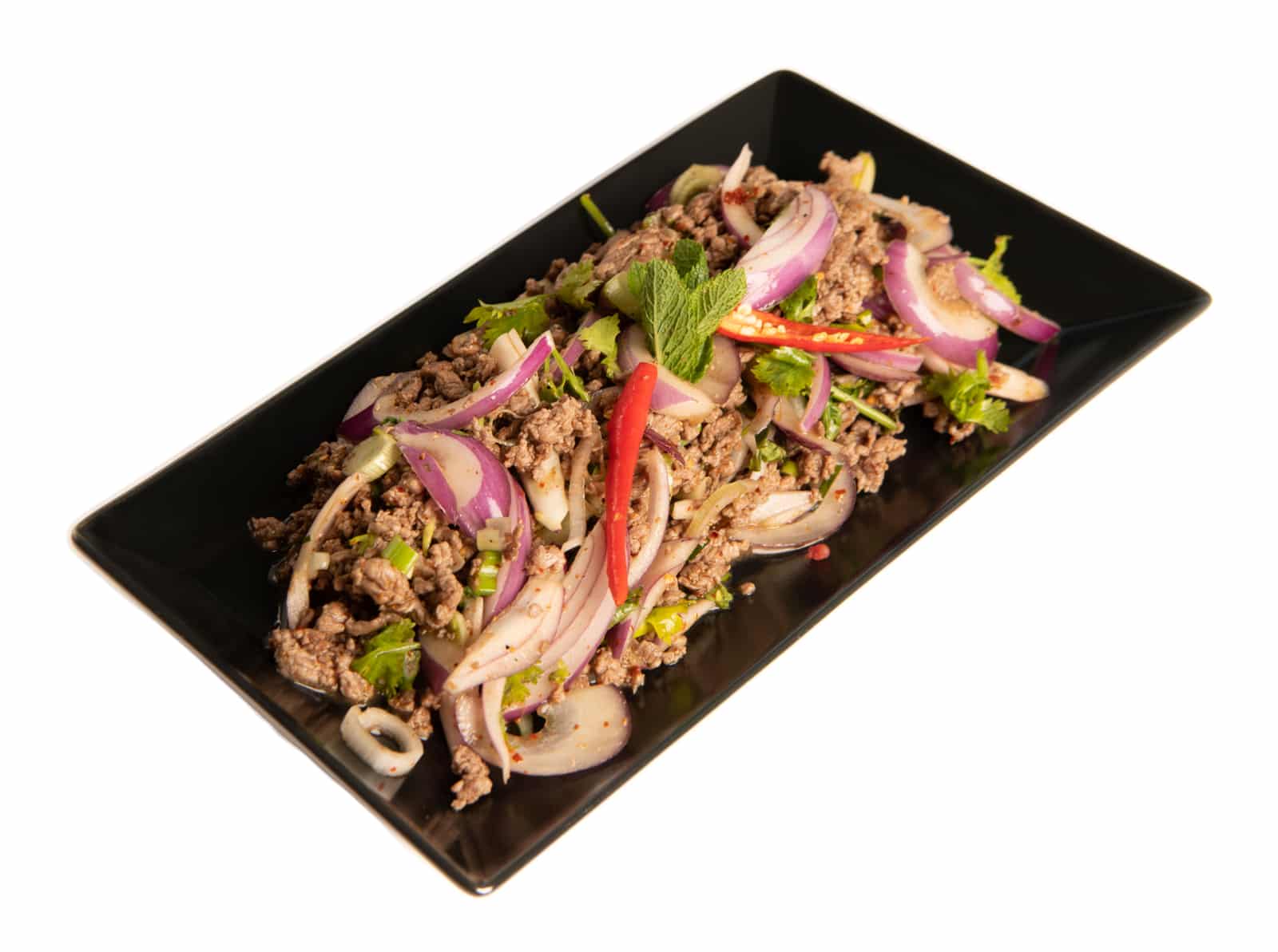 94. 96. Laab Fein Gehacktes Fleisch Mit Zwiebeln Chili Krueuter Zzgl. Jasminreis Chf 25.50 Chf 26.50.jpg